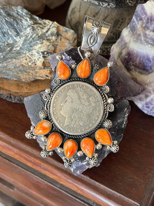 Morgan Dollar and Spiny Oyster Sterling Pendant by Rosella Paxson