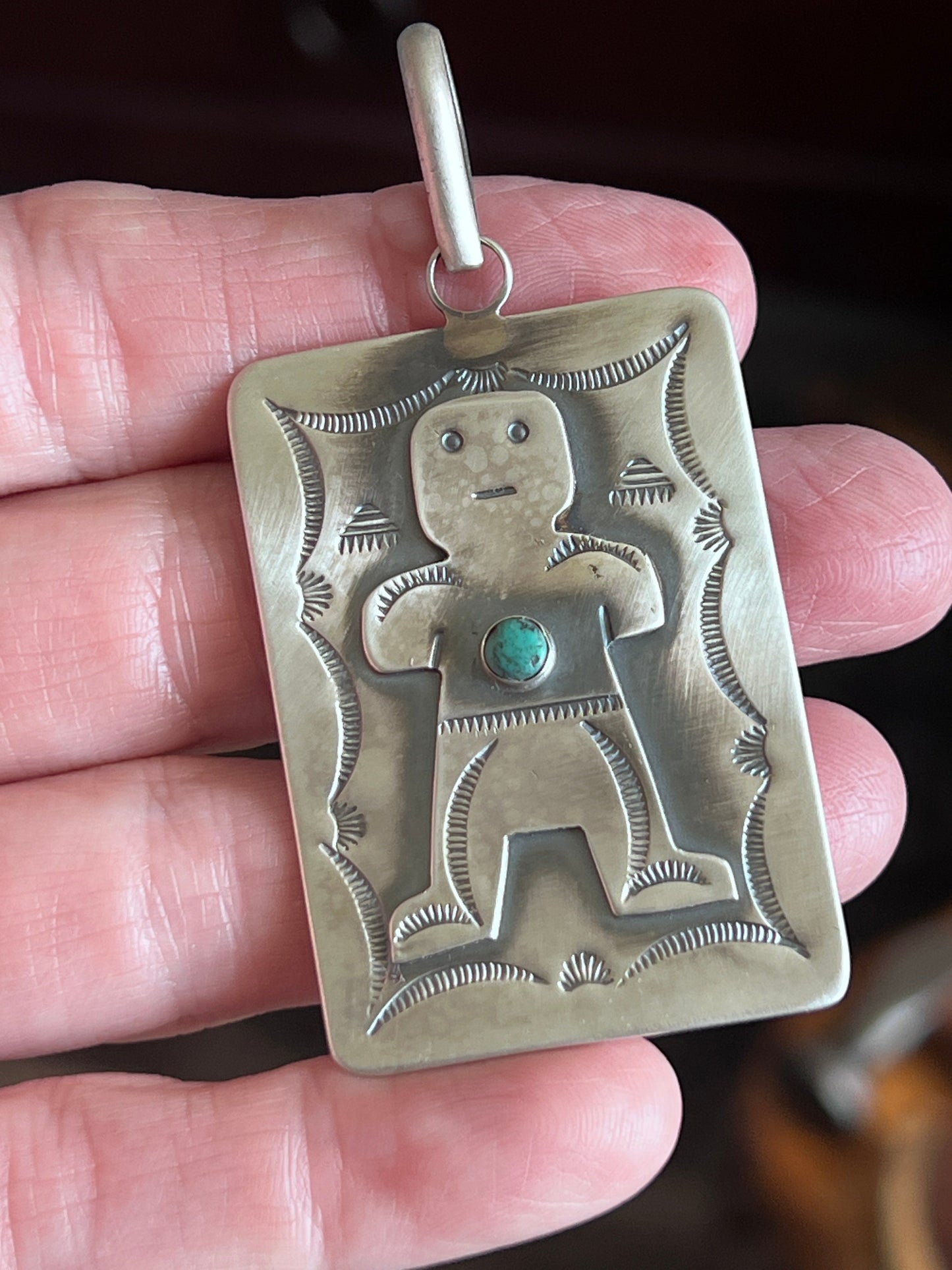 Hand Stamped Sterling Silver Fred Harvey Era Inspired Kachina Tag Pendant by Kimari Somers