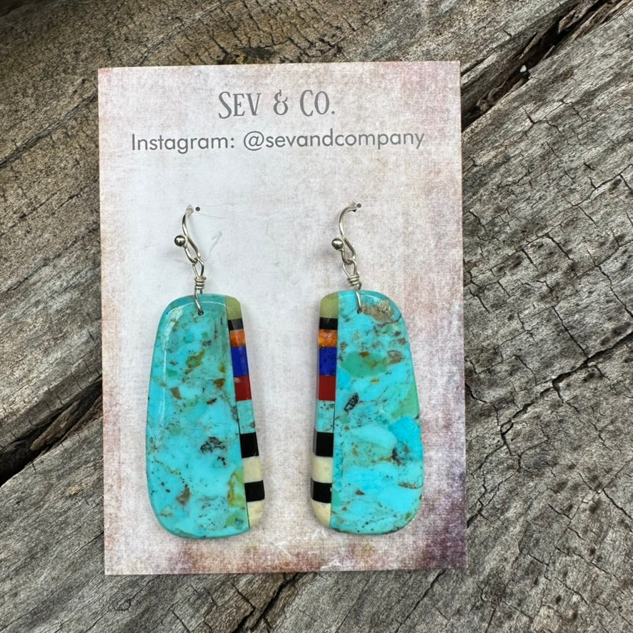 Native Made Santo Domingo Turquoise Inlay Earrings