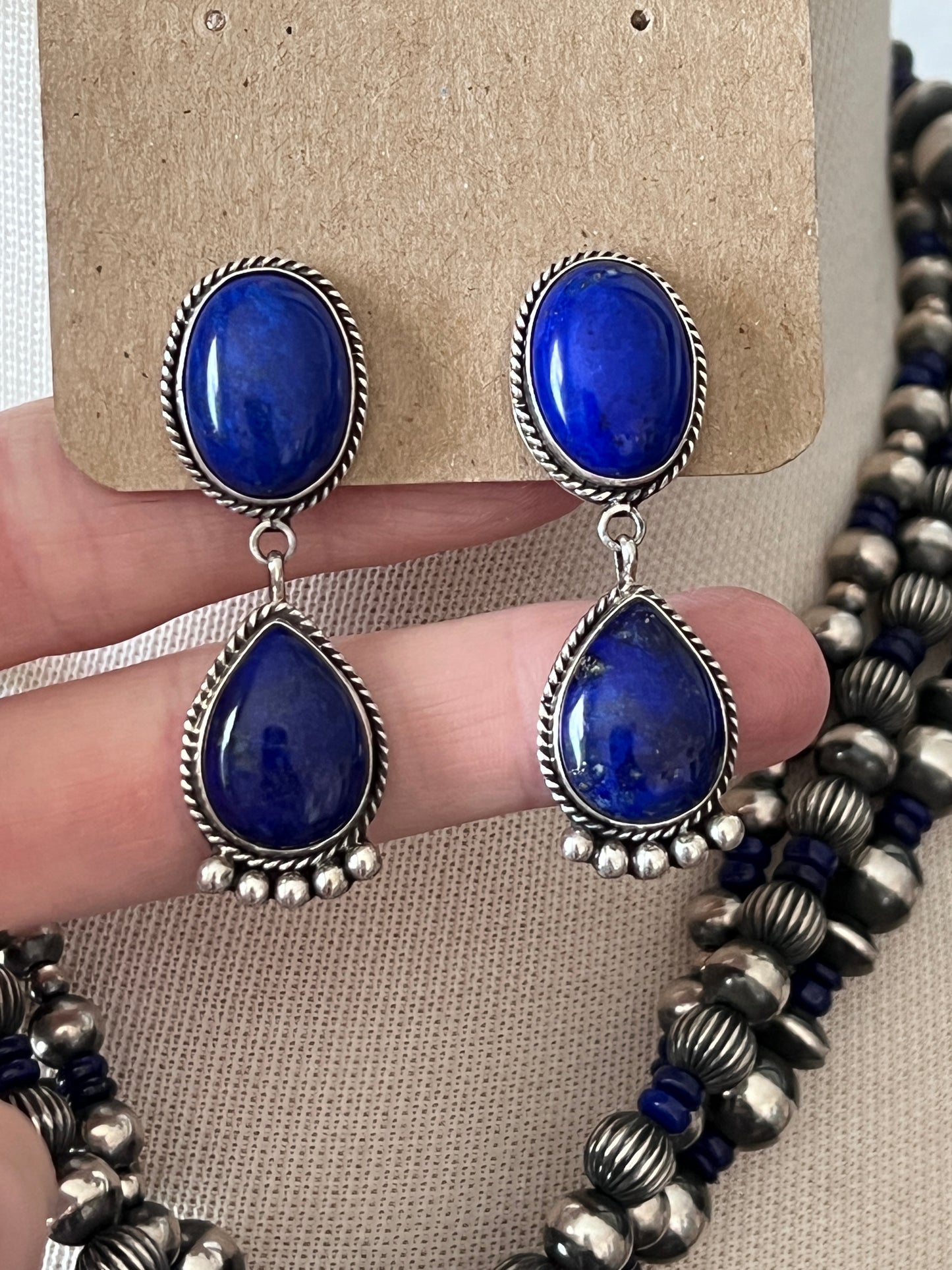 LaRose Ganadonegro & Geneva Apachito Sterling Silver and Lapis Lazuli Necklace and Earrings Set