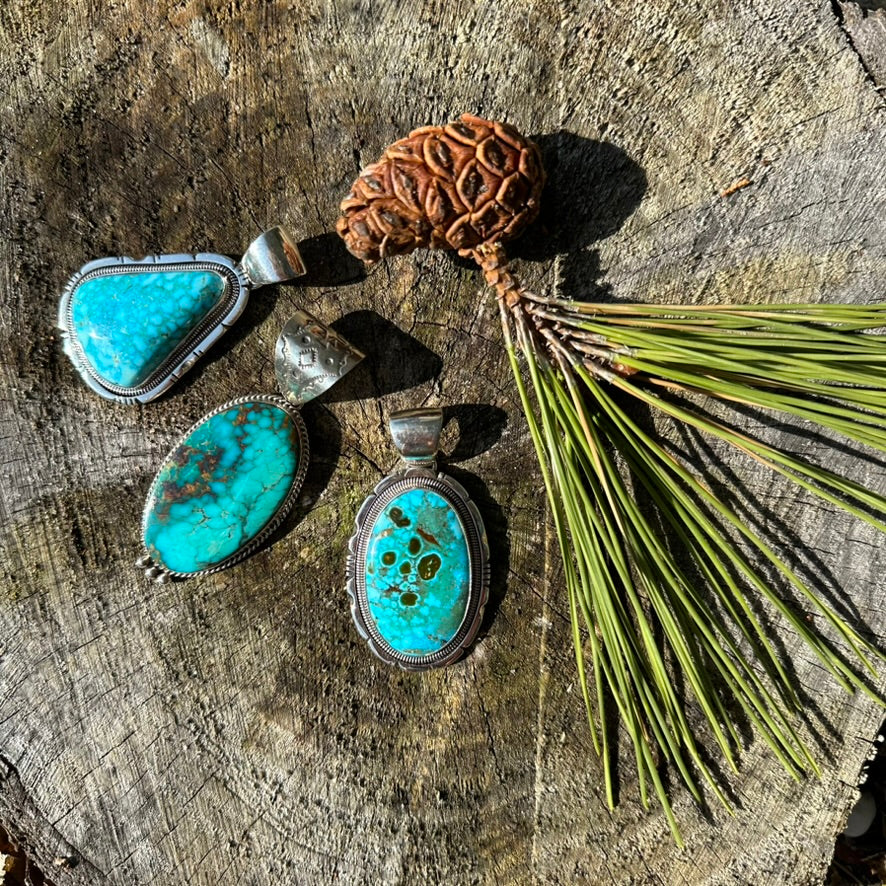 Navajo Made Sterling Silver and Turquoise Pendant by Wydell Billie