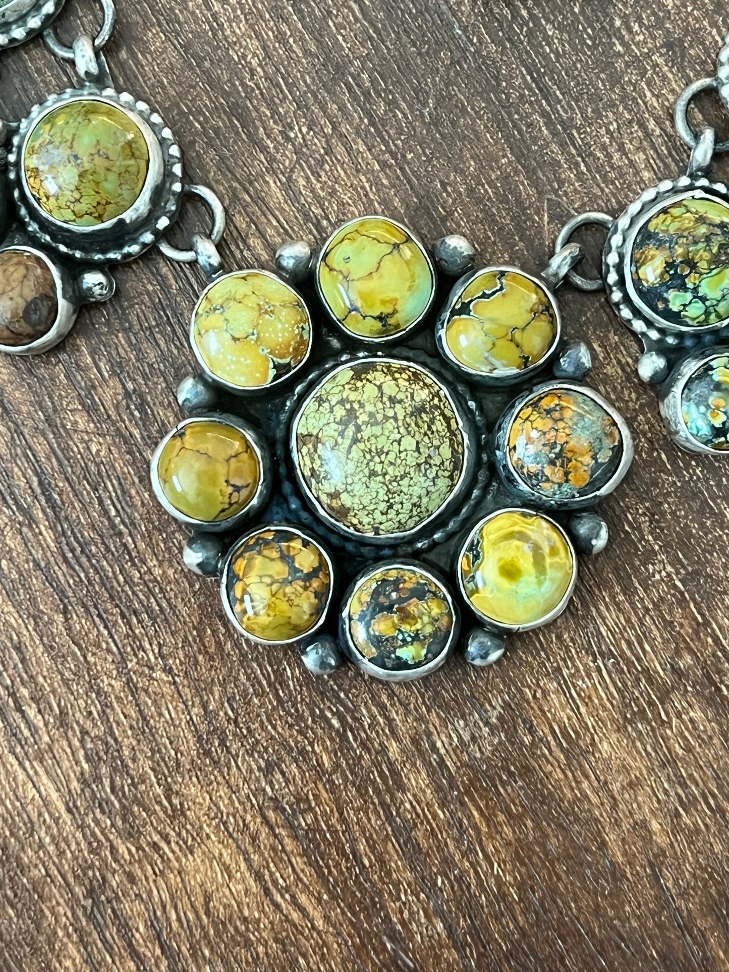 Fabulous Navajo Sterling Silver and Blue Moon Turquoise Cluster Necklace and Earrings Set by Bobby Johnson