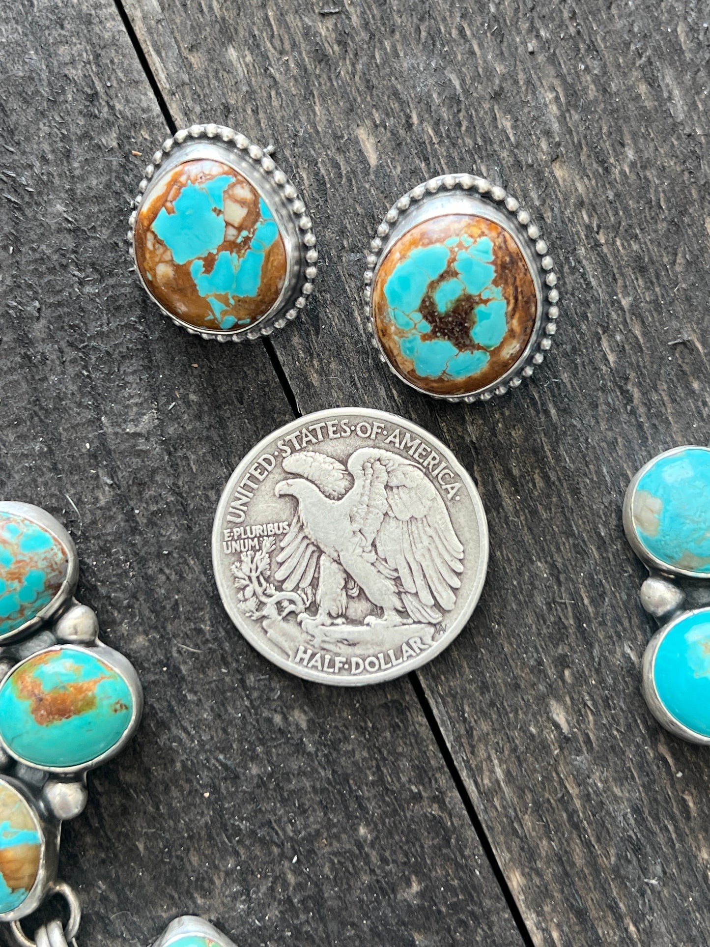 Navajo Big Mama Sterling Silver and Royston Turquoise Cluster Necklace with Matching Earrings by Sheila Becenti