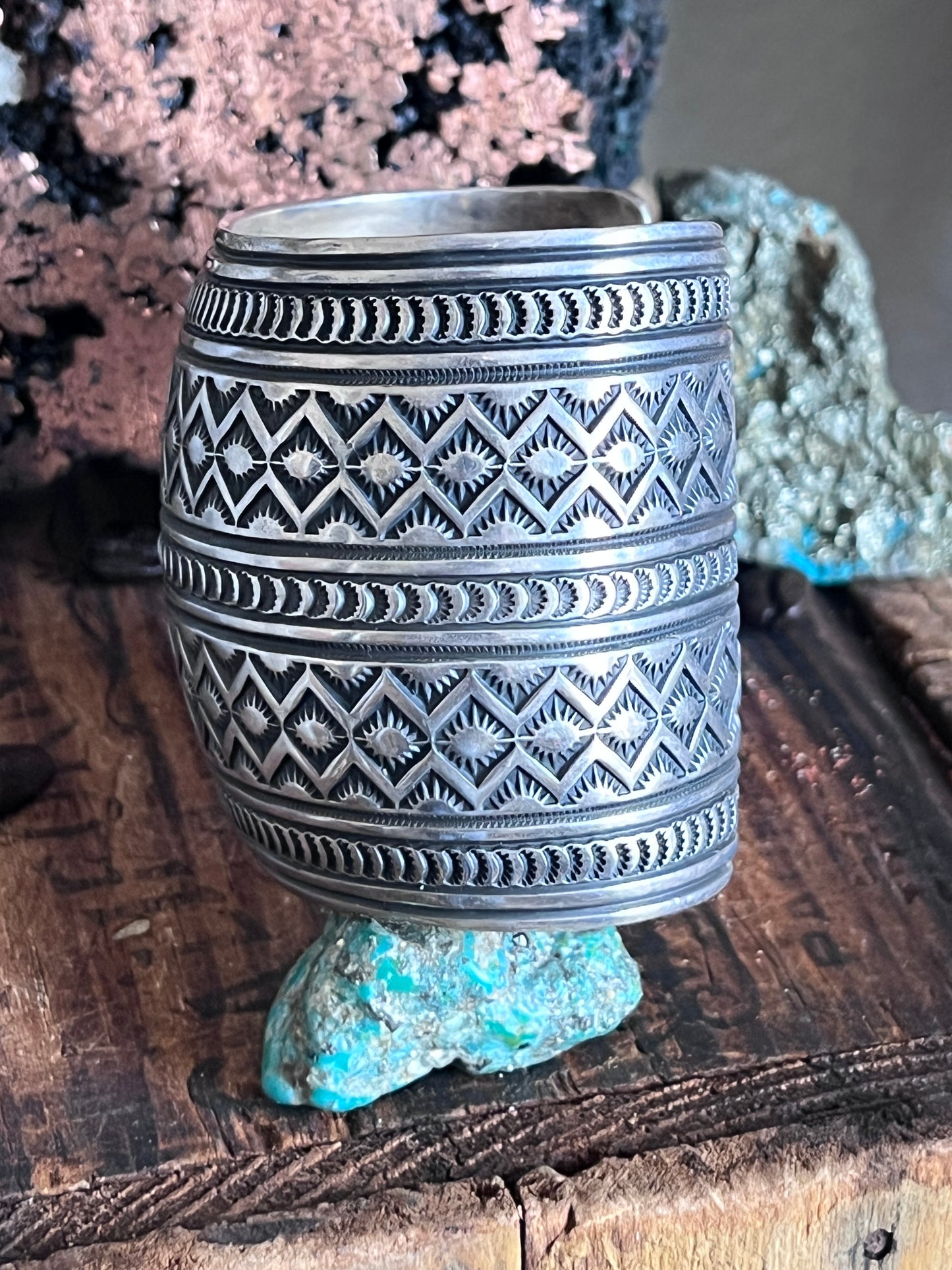 Hefty Sterling Silver Deep Stamped Cuff Bracelet by Andy Cadman