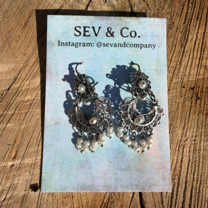 Small Sterling Filigree Earrings with Pearls by Federico Jimenez