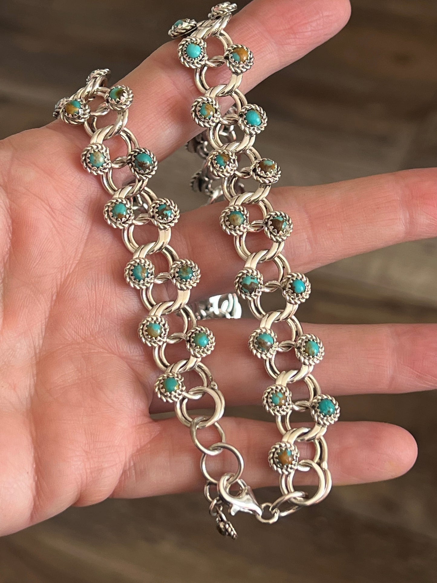 Zuni Sterling and Snake Eye Turquoise Link Necklace, Bracelet & Earrings by Dillon Cheama