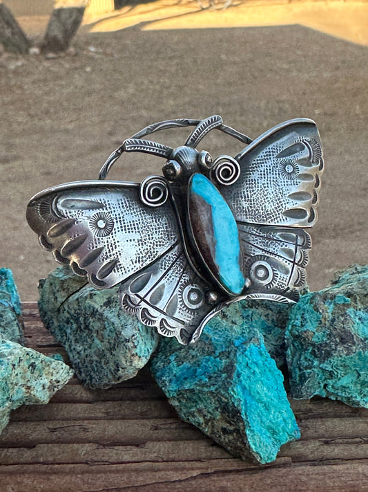 Art Tofoya Butterfly Natural Lavender Pit Bisbee Turquoise Sterling Ring Size 7