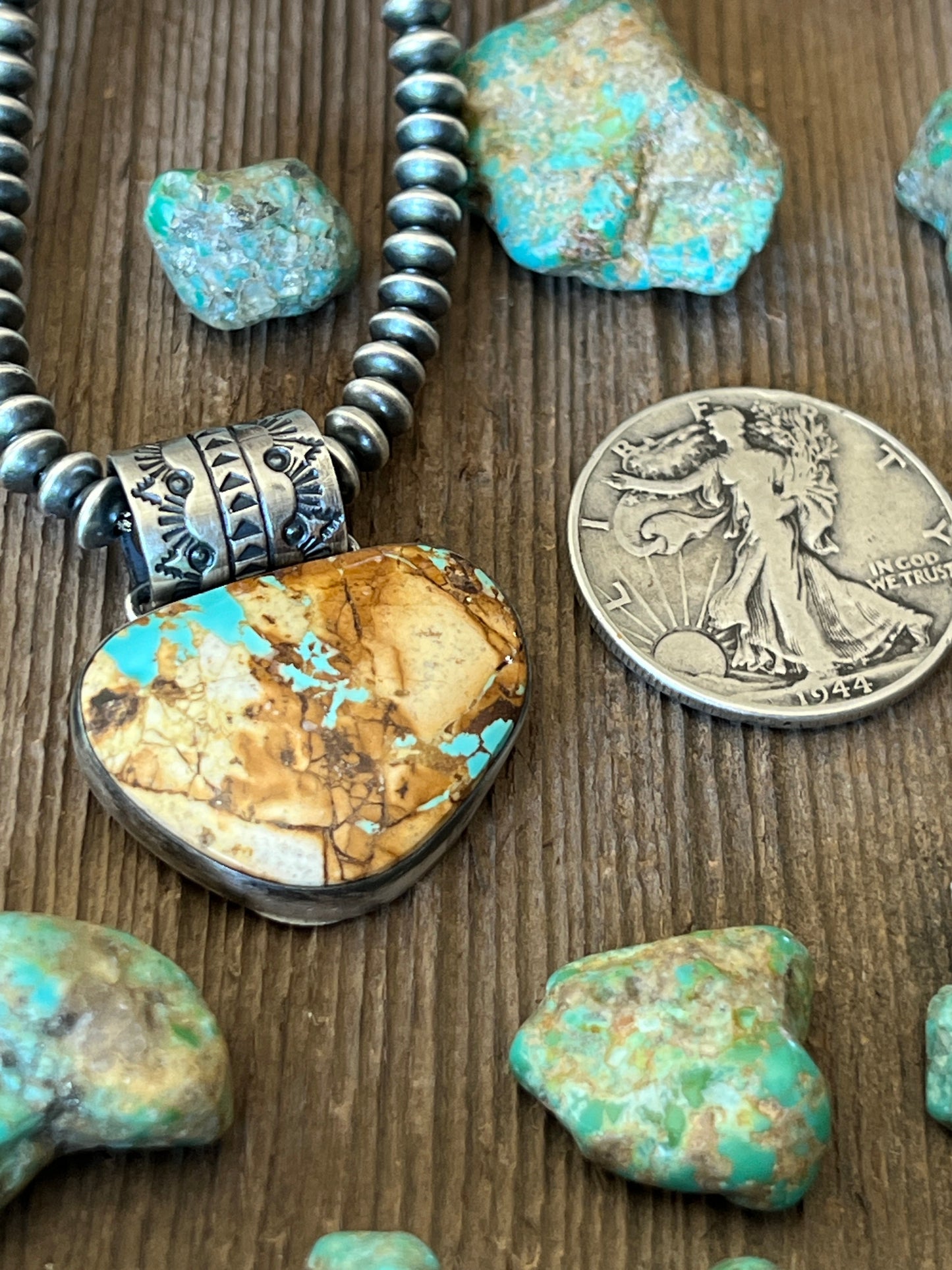 Navajo Sterling Silver and Royston Ribbon Turquoise Solo Pendant by Angela Martin