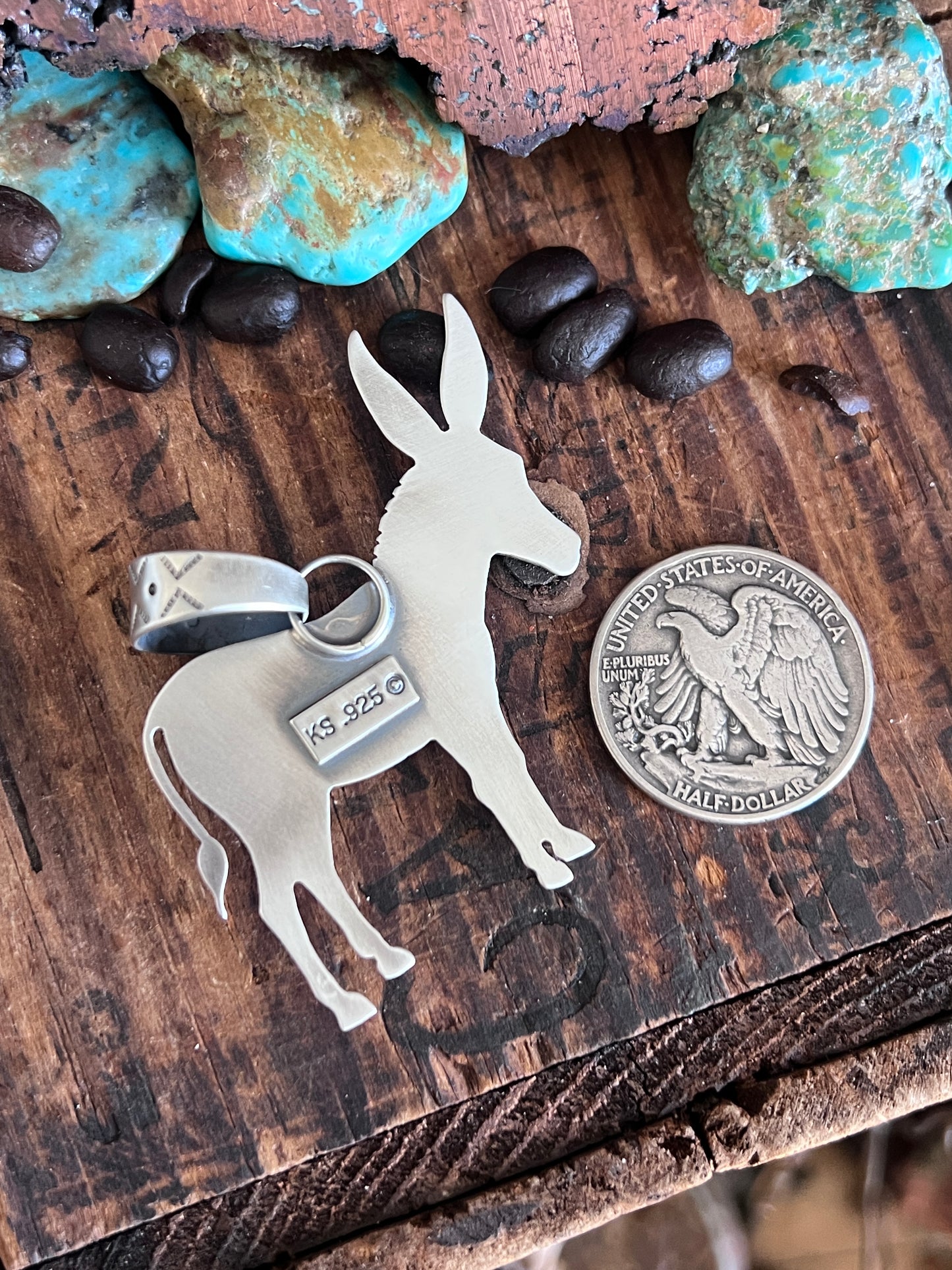Sterling Silver and Turquoise Donkey Pendant by Kimari Somers