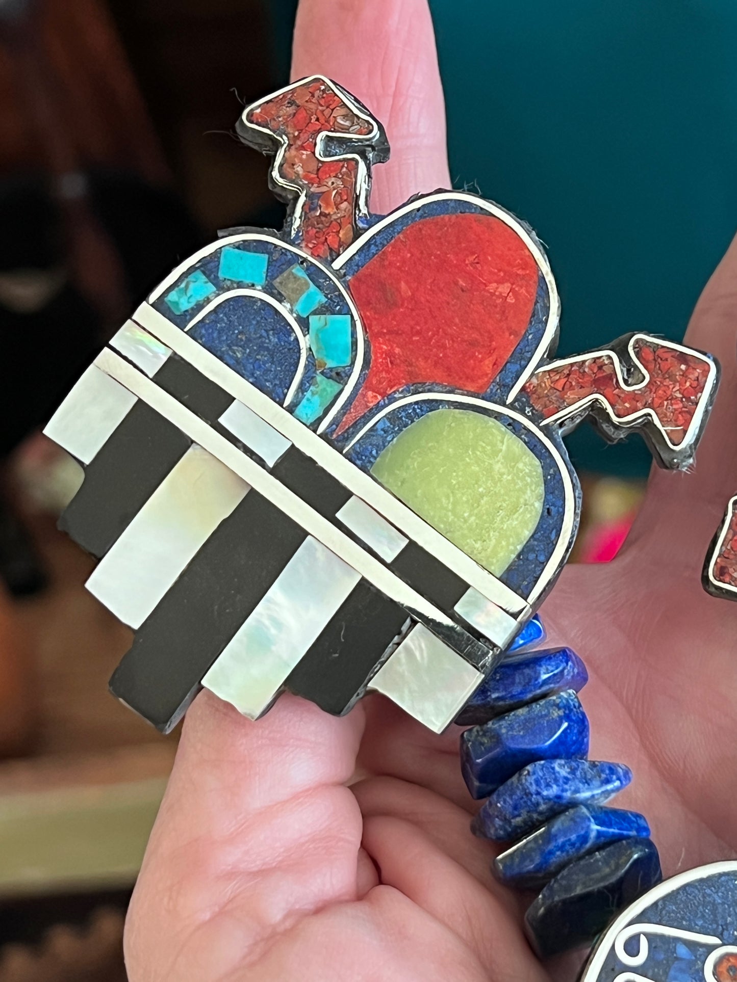 Warren Nieto Sterling Silver and Inlaid Stone Healing Hand and Monsoon Storm Cloud Necklace & Earrings Set