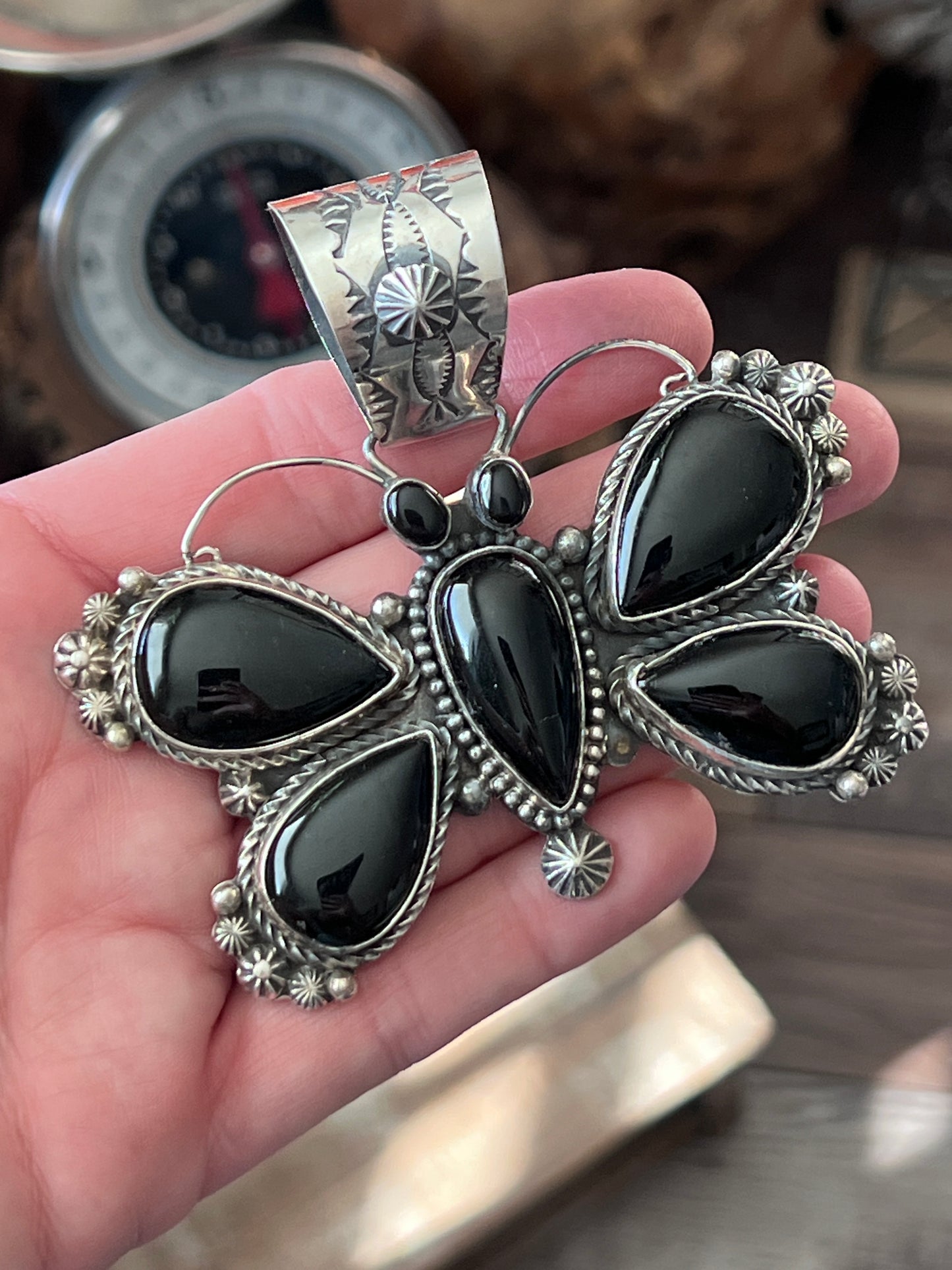 Black Onyx and Sterling Silver Butterfly Pendants by Rosella Paxson