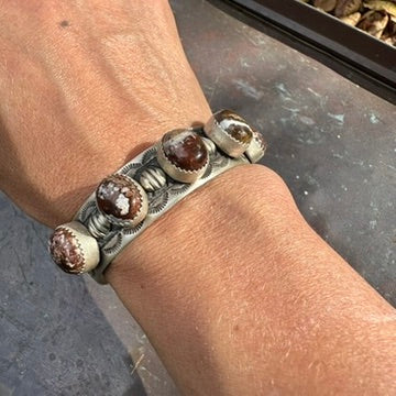 Navajo Made Sterling Silver Wild Horse Magnesite Cuff Bracelet, by Derrick Cadman