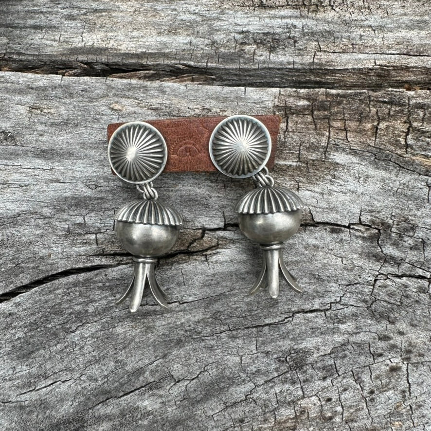 Artisan Made Sterling Silver Sphere Squash Blossom Earrings by Dennis Hogan