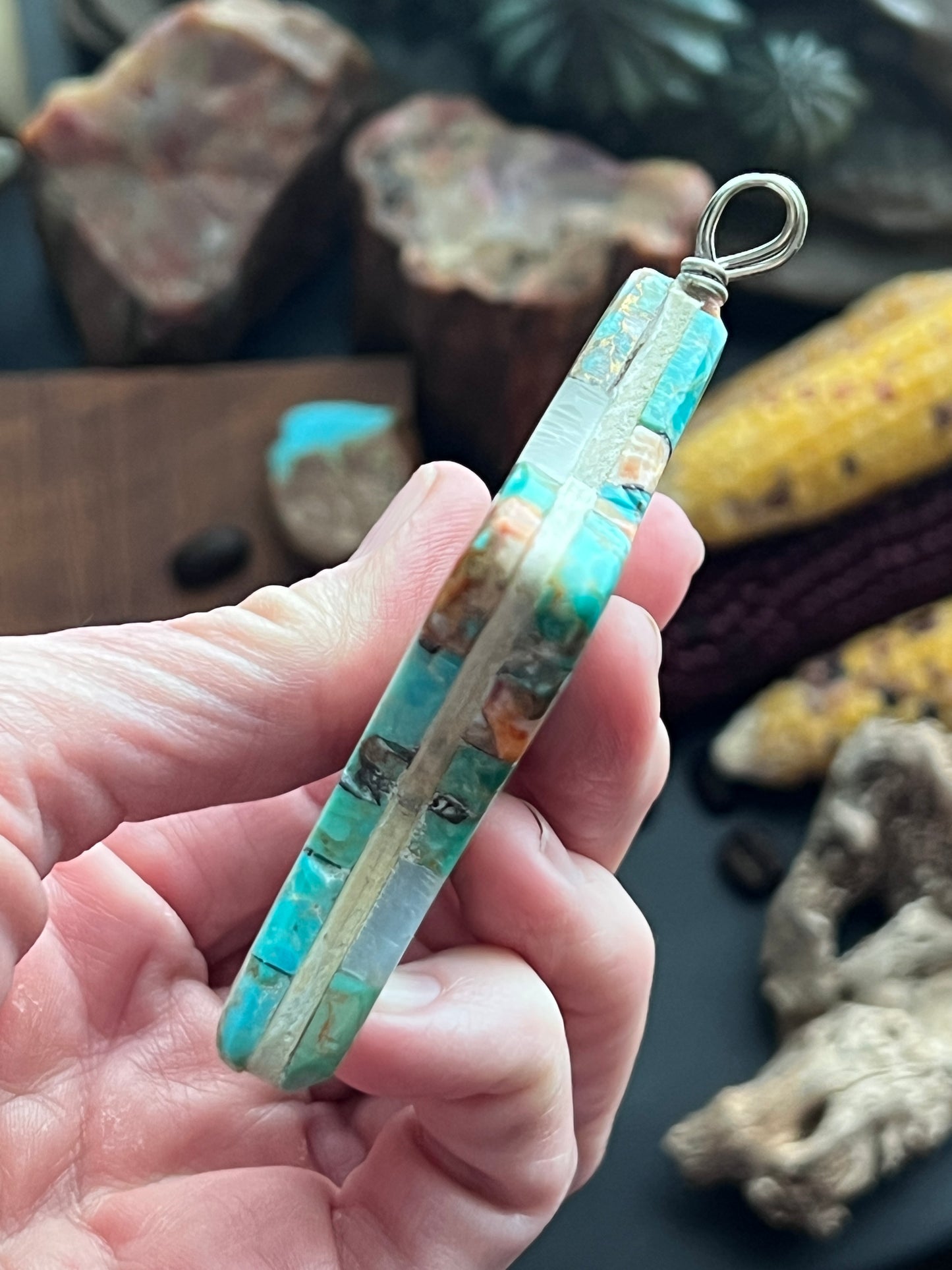 Charles Bird Mosaic Turquoise Double Sided Star Pendant