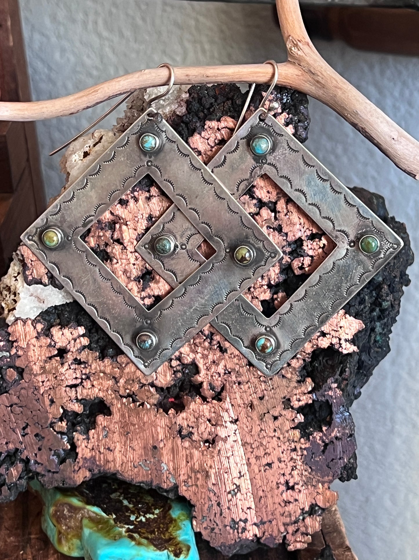 Kimari Somers Handcrafted Square Sterling Silver and Turquoise Earrings