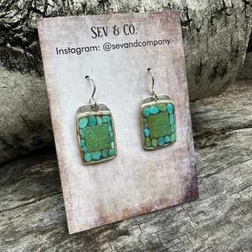 Artisan Made Sterling Silver and Green Turquoise Inlay Earrings by Charlie Favour
