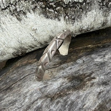 Navajo Made Sterling Silver Carinated Cuff Bracelet Signed MW