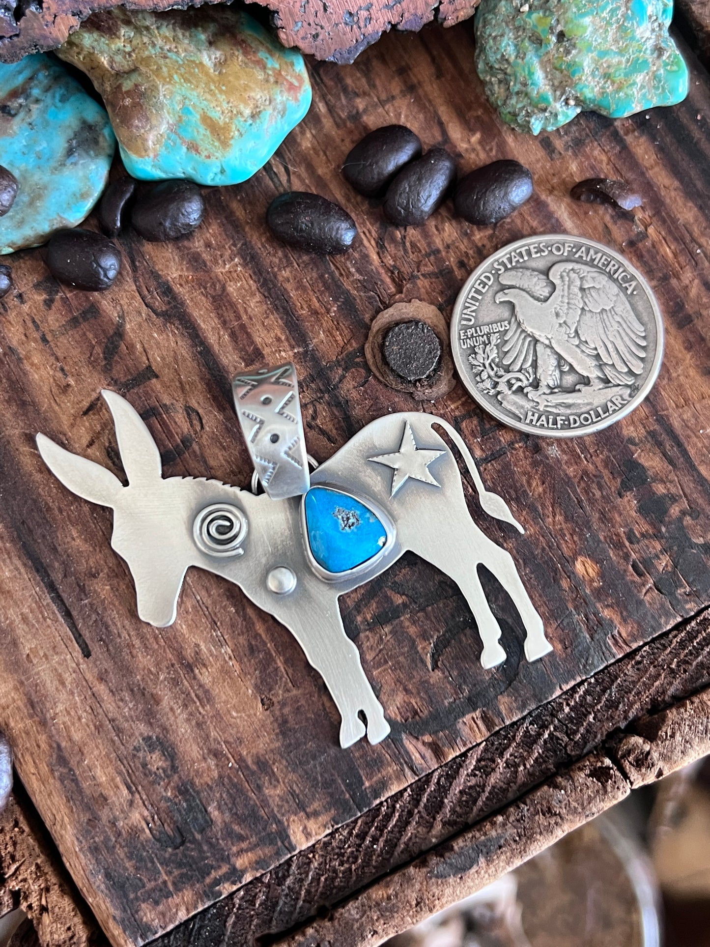 Sterling Silver and Turquoise Donkey Pendant by Kimari Somers