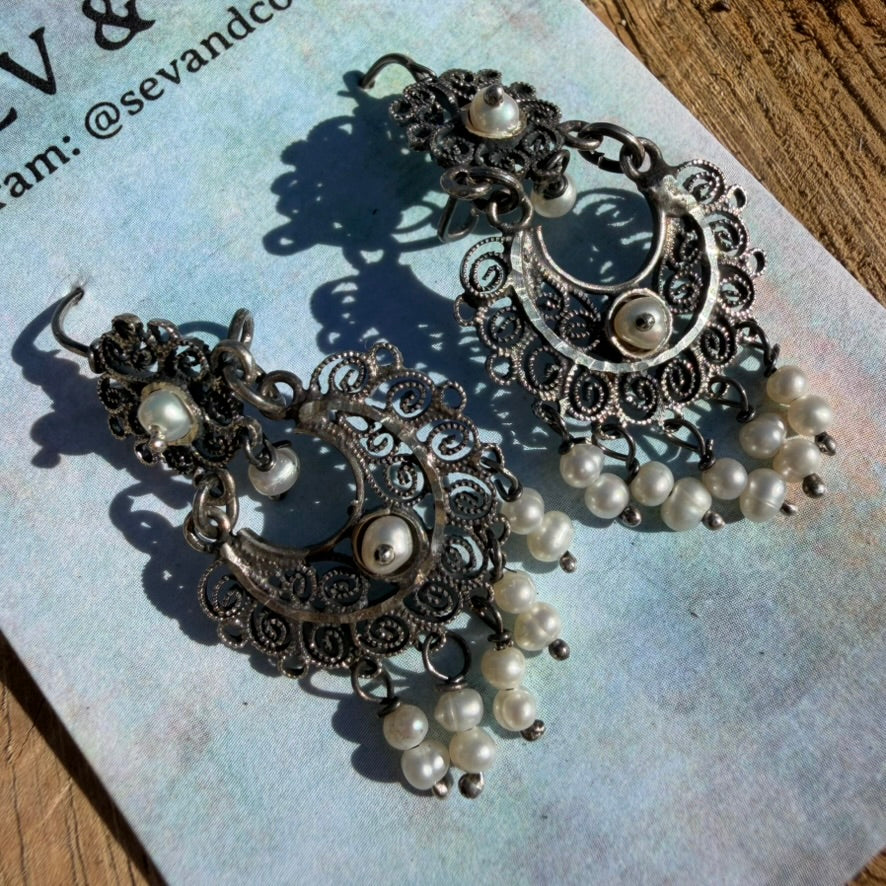 Small Sterling Filigree Earrings with Pearls by Federico Jimenez