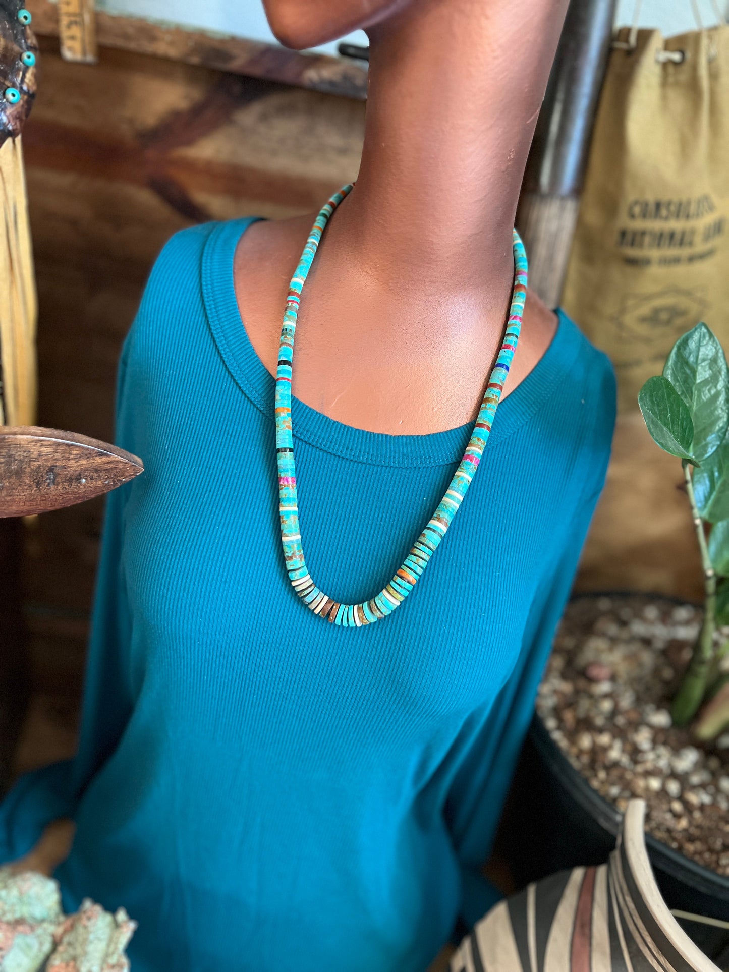 Ronald Chavez Handcrafted Multistone Graduated Heishi Bead Necklace, 24.5 inches