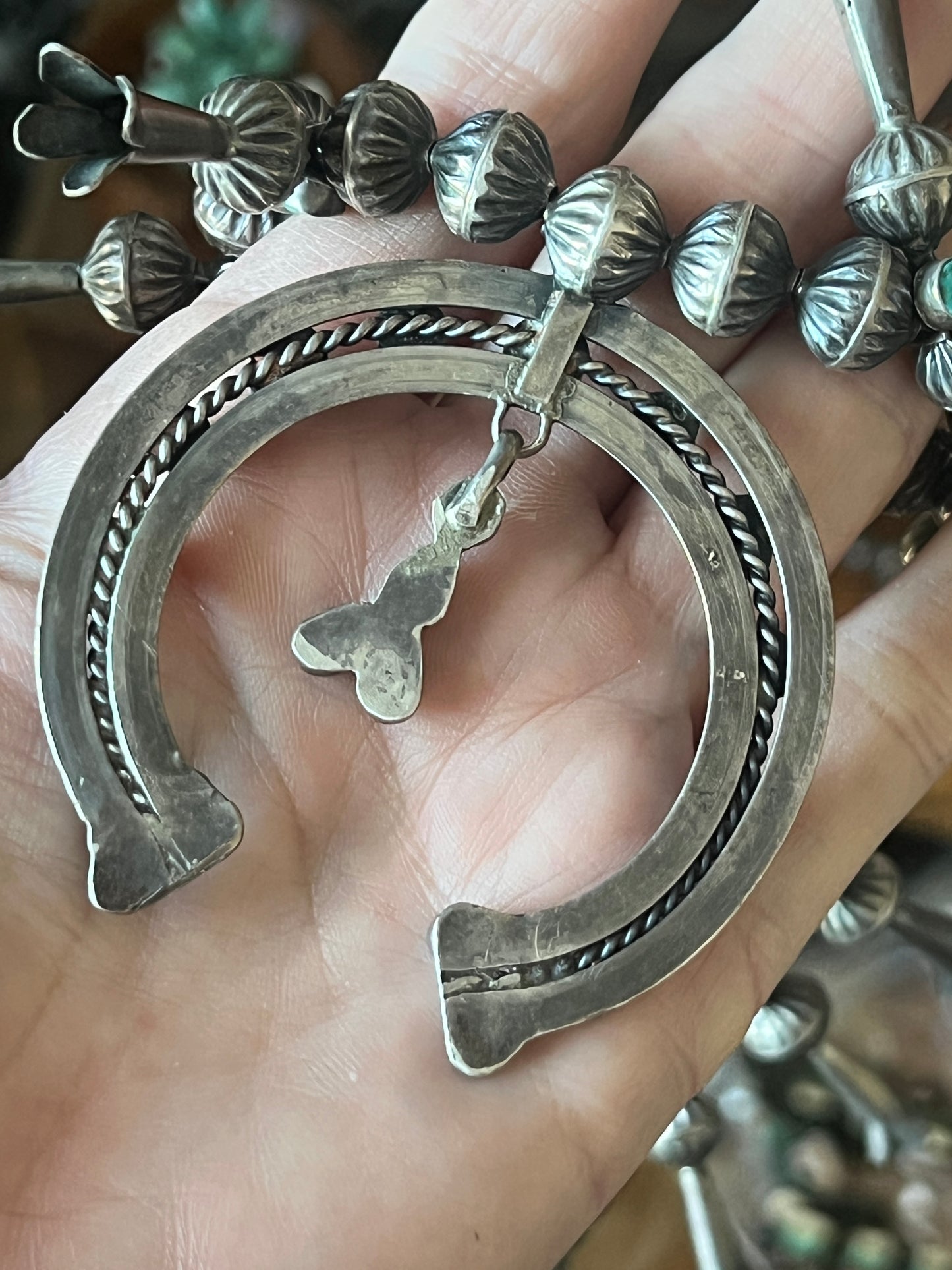 Mid Century Sterling Silver and Turquoise Squash Blossom; Reserved for Leslie B.