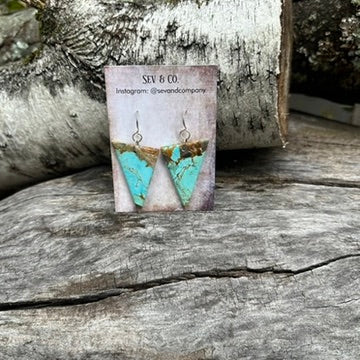 Artisan Made Sterling Silver and Australian Amaroo Turquoise Geometric Slab Earrings