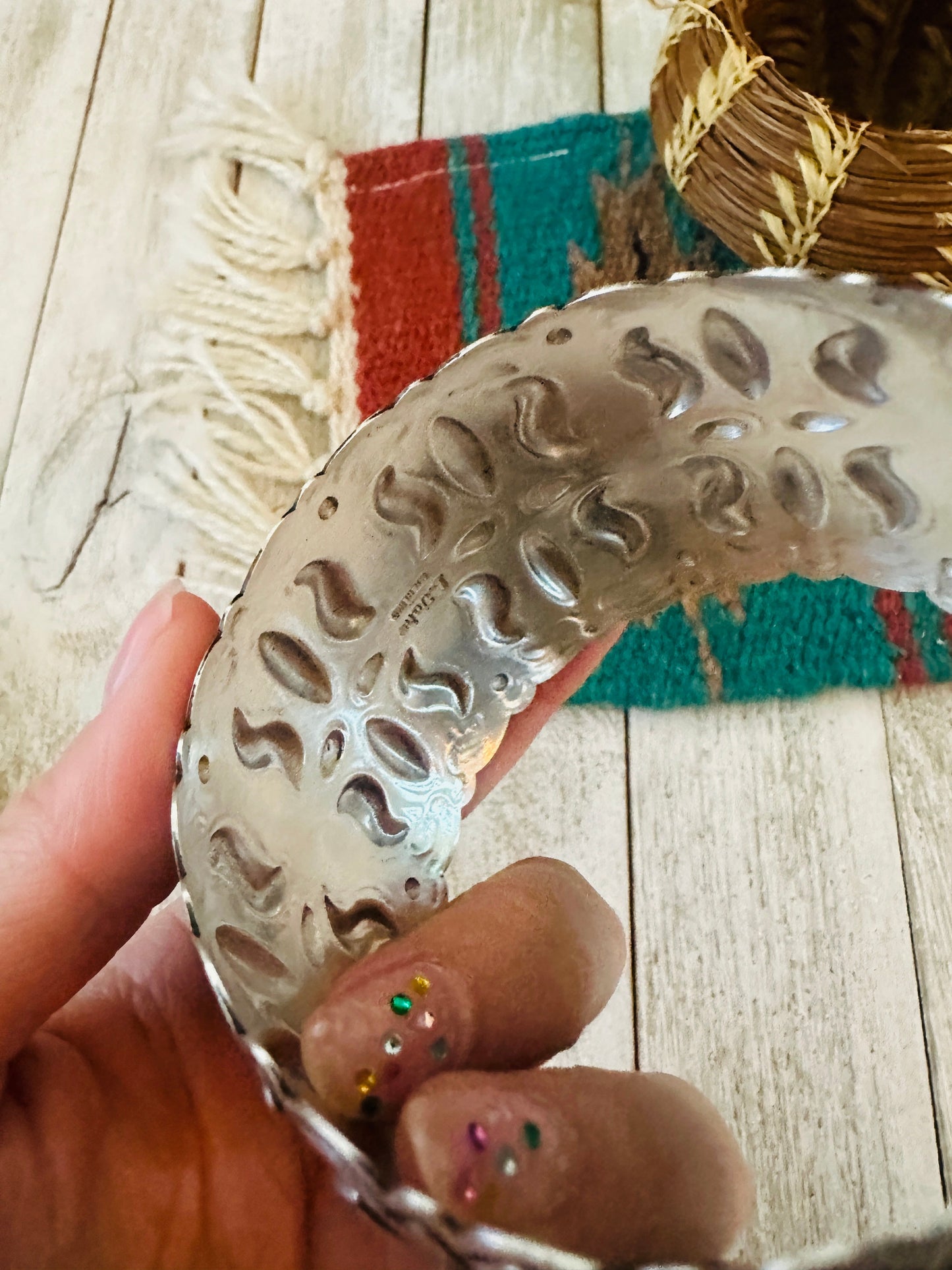 Navajo Sterling Silver & Turquoise Bangle Bracelet by Leander Tahe
