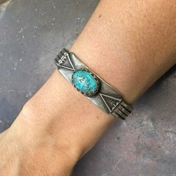 Artisan Made Ingot Silver and Turquoise Cuff Bracelet by Jock Favour