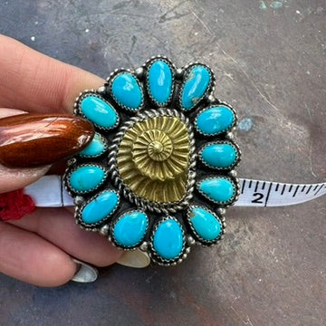 Navajo Sterling Silver and Turquoise Cluster Adjustable Ring by Ednei Yabeny