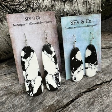 Native Made Sterling Silver and White Buffalo Slab Earrings