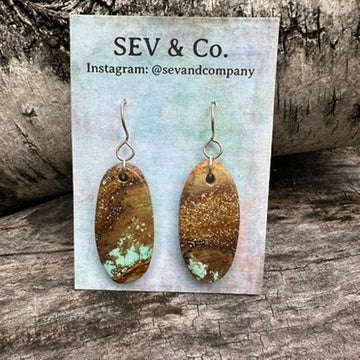 Artisan Made Sterling Silver and Australian Spotty Turquoise Oval Slab Earrings