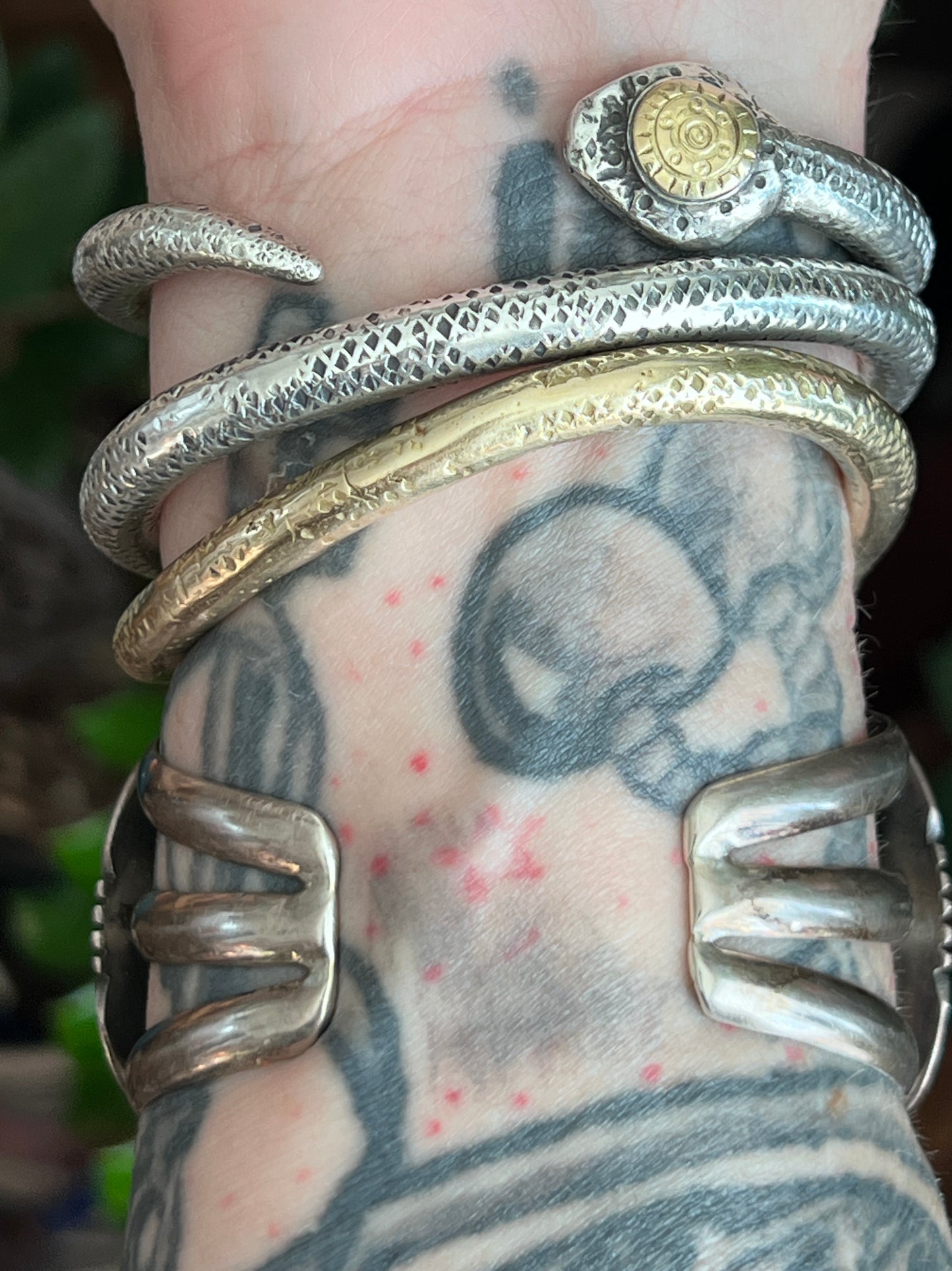 Vintage Sterling Silver and Three Stone Turquoise Cuff Bracelet by Will Denetdale