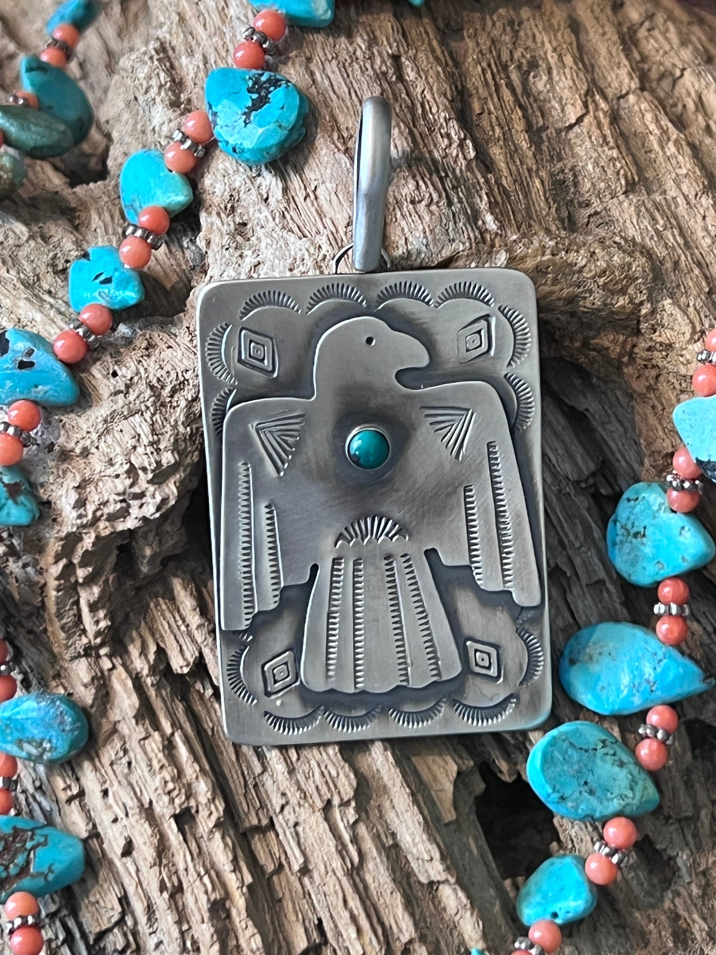 Hand Stamped Sterling Silver Fred Harvey Era Inspired Thunderbird Tag Pendant by Kimari Somers