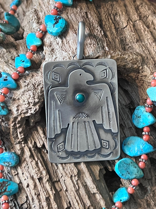 Hand Stamped Sterling Silver Fred Harvey Era Inspired Thunderbird Tag Pendant by Kimari Somers
