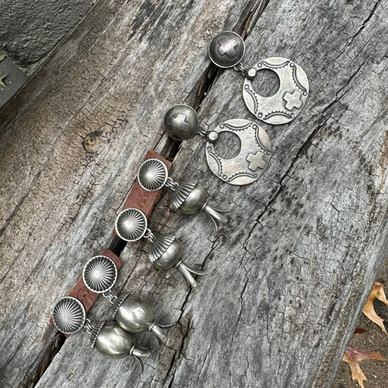 Artisan Made Sterling Silver Oval Squash Blossom Earrings by Dennis Hogan