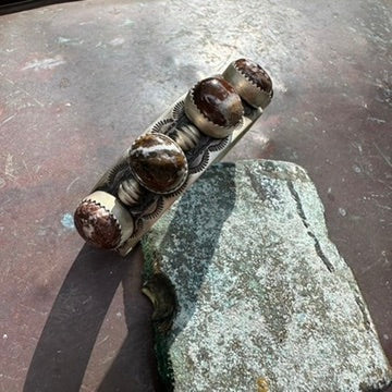 Navajo Made Sterling Silver Wild Horse Magnesite Cuff Bracelet, by Derrick Cadman