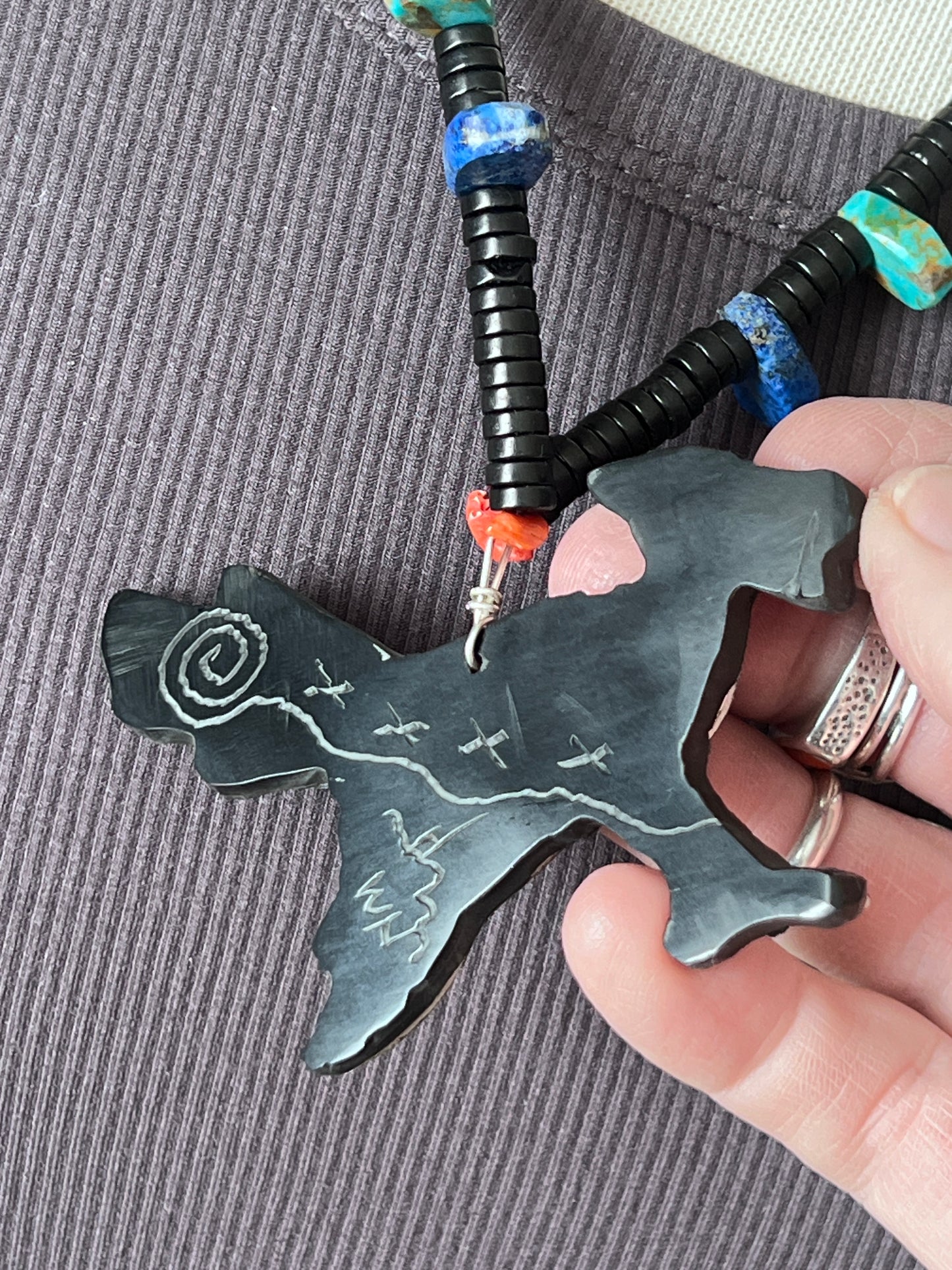Warren Nieto Sterling Silver and Inlaid Stone Roadrunner Desert Dreamer Necklace