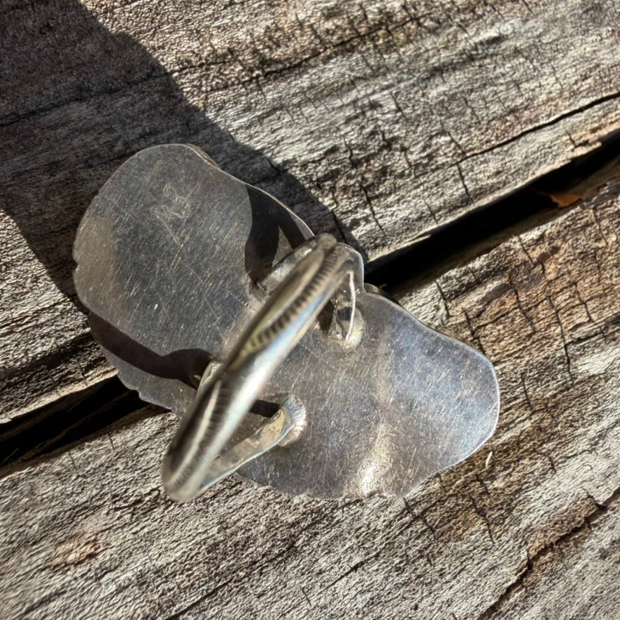 Vintage Navajo Sterling Silver and Double Kingman Turquoise Ring Signed EW