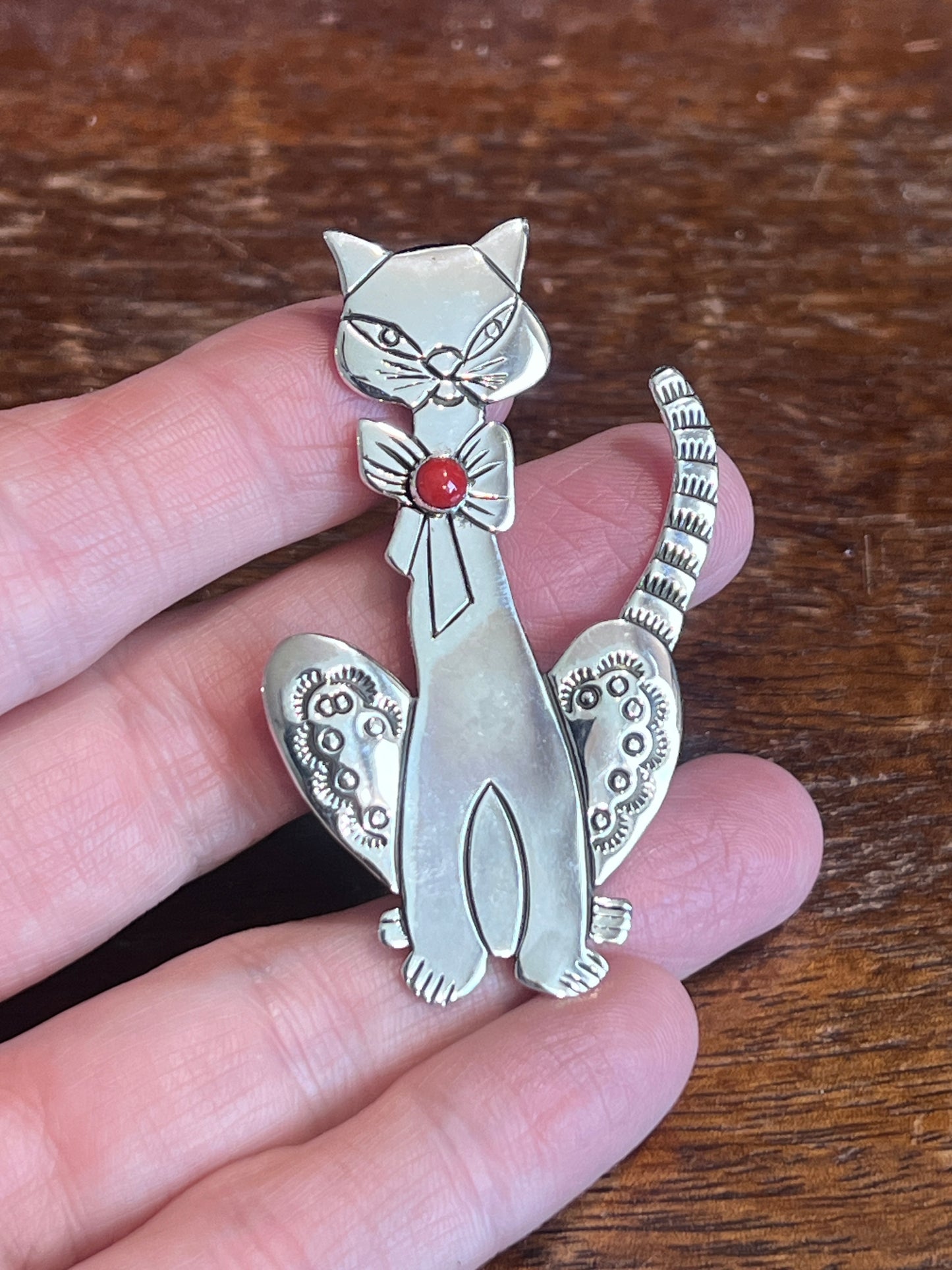 Native Crafted Sterling Silver Figural Animal Brooches: Cat, Sheep, Goat