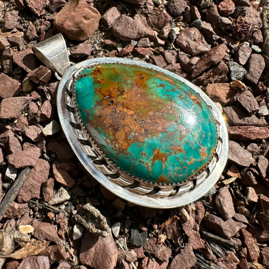 Artisan Made Sterling Silver and Turquoise Pendant by Blazing Fox Designs