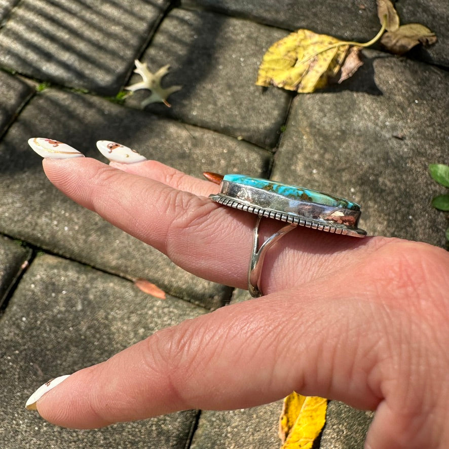Navajo Sterling Silver and Turquoise Ring Signed by Thomas Francisco