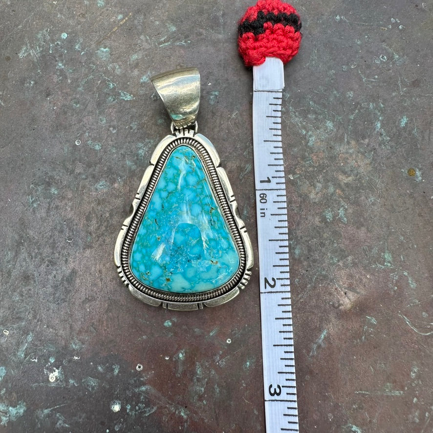 Navajo Made Sterling Silver and Turquoise Pendant by Wydell Billie