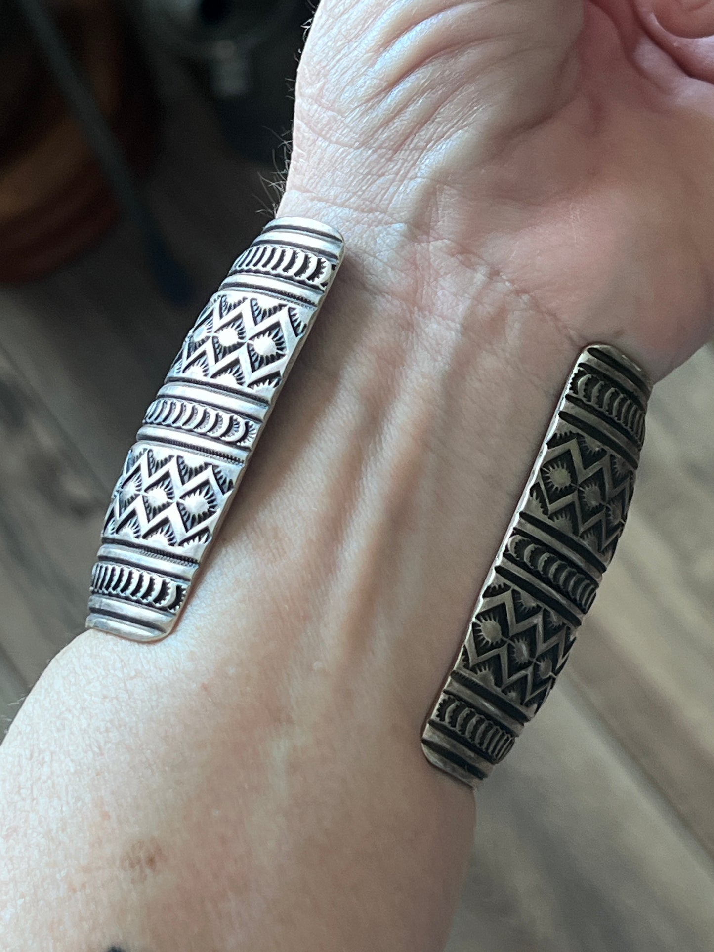 Hefty Sterling Silver Deep Stamped Cuff Bracelet by Andy Cadman