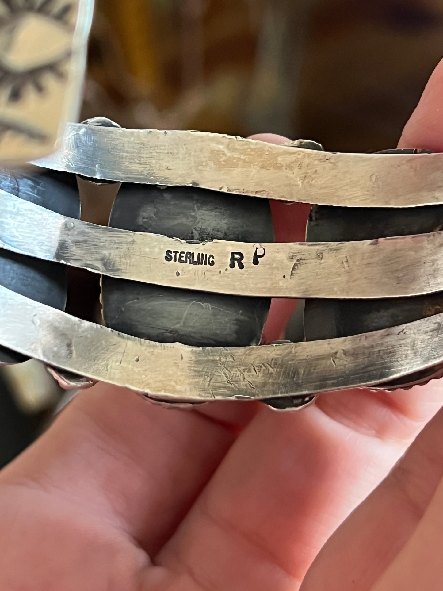 Rosella Paxson Sterling Silver Cuff Bracelet with Wild Horse Magnesite Hearts and Oval Onyx