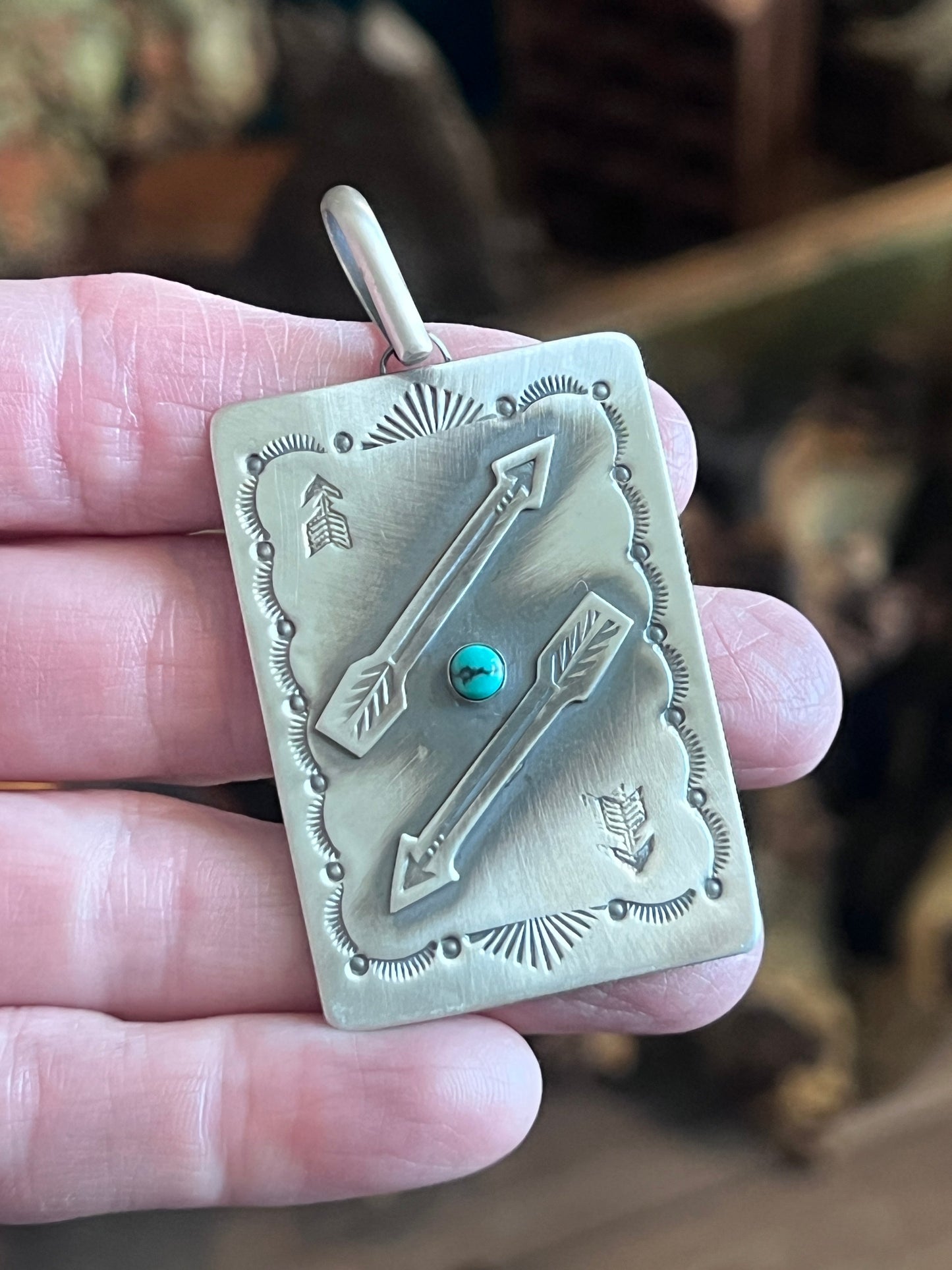 Hand Stamped Sterling Silver Fred Harvey Era Inspired Reverse Arrows Tag Pendant by Kimari Somers