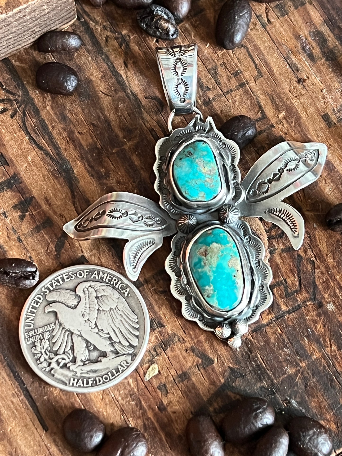 Sterling Silver and Turquoise Winged Bug Pendant by Kimari Somers
