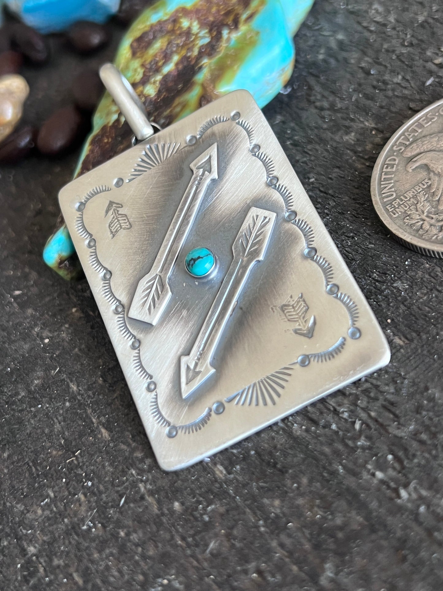 Hand Stamped Sterling Silver Fred Harvey Era Inspired Reverse Arrows Tag Pendant by Kimari Somers