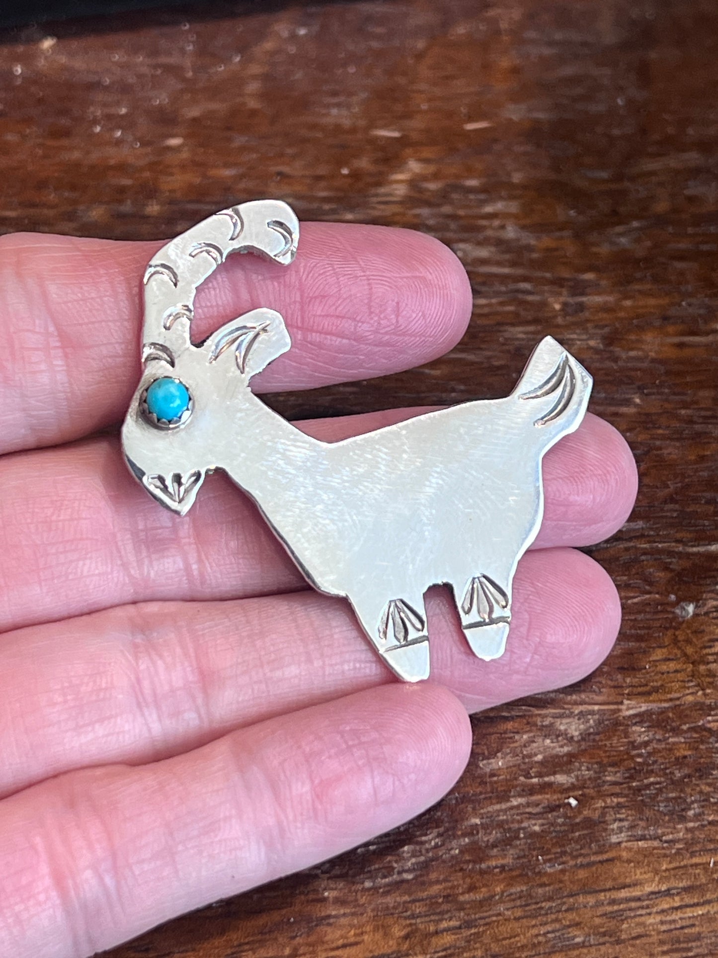 Native Crafted Sterling Silver Figural Animal Brooches: Cat, Sheep, Goat