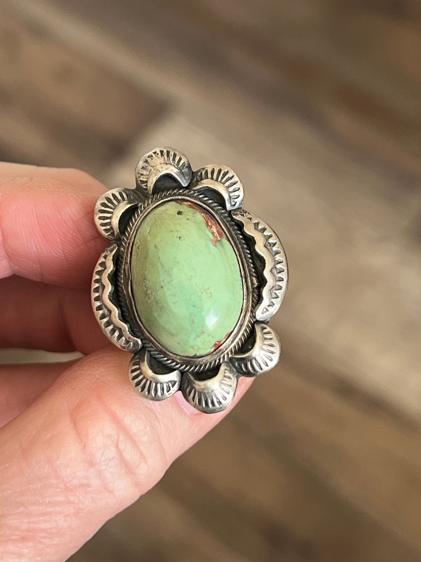 Navajo Sterling Silver and Royston Turquoise Single Stone Ring by Gilbert Tom, Size 8
