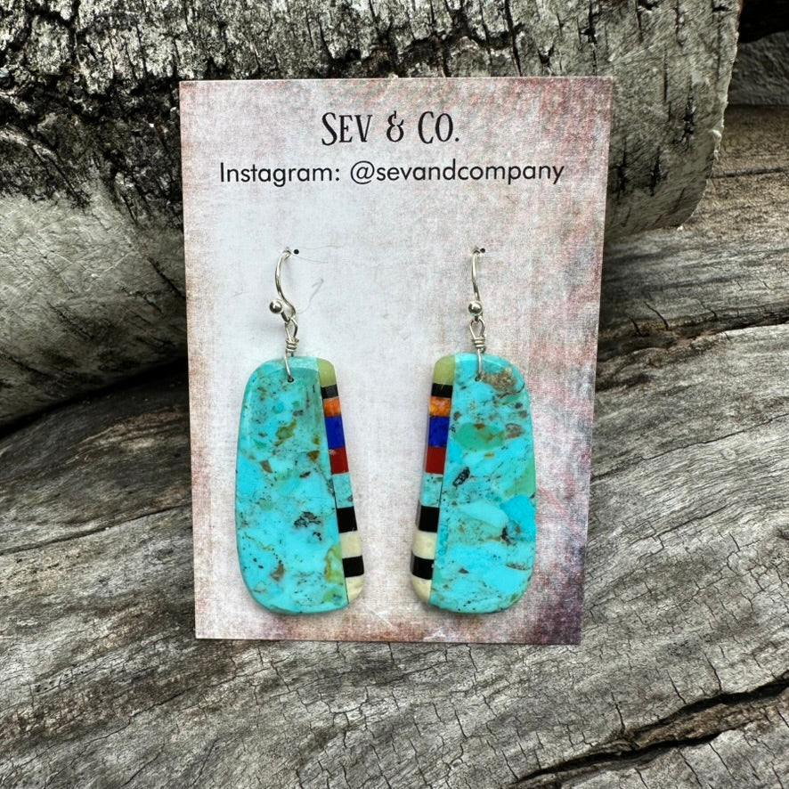 Native Made Santo Domingo Turquoise Inlay Earrings